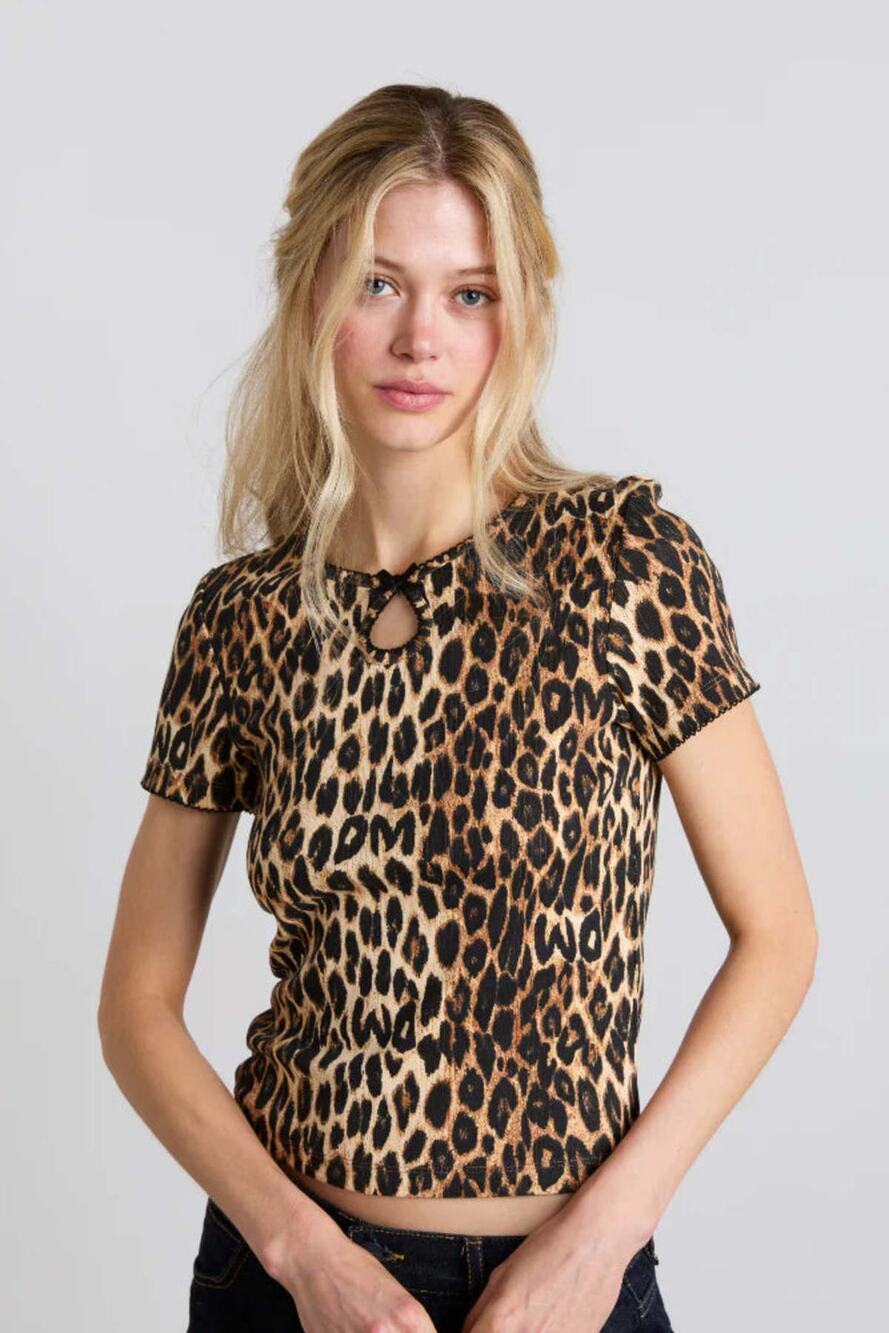 Damson Madder Marnie Leopard Print Pointelle Tee T-shirt UK 12 US 8 Medium